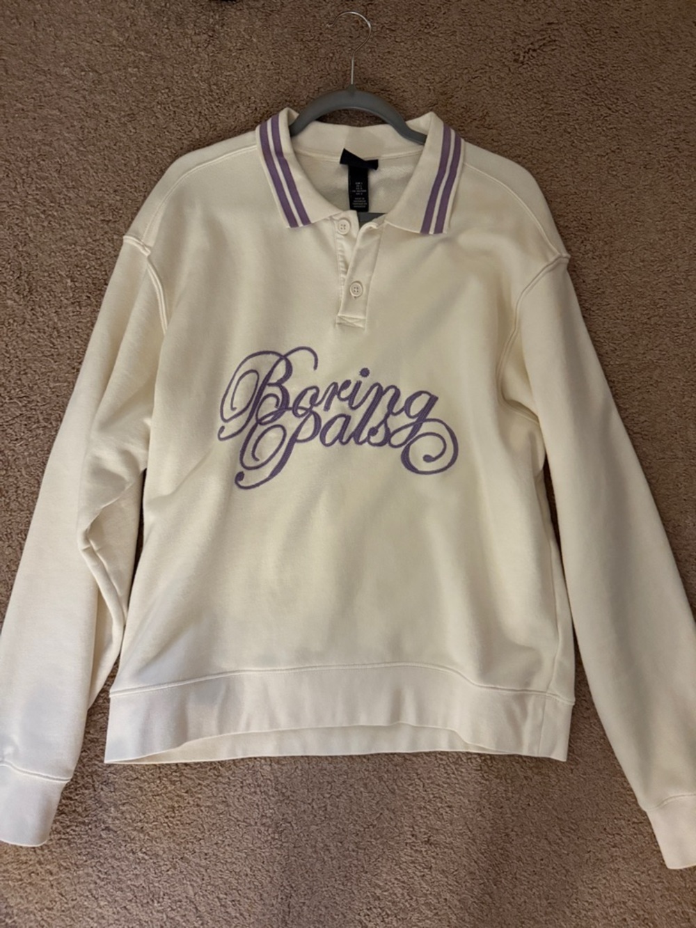 H&M Cream Polo Sweatshirt with Lavender Stripe Collar